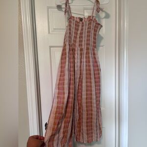 Aerie Pink and Brown Textured Tie Dress